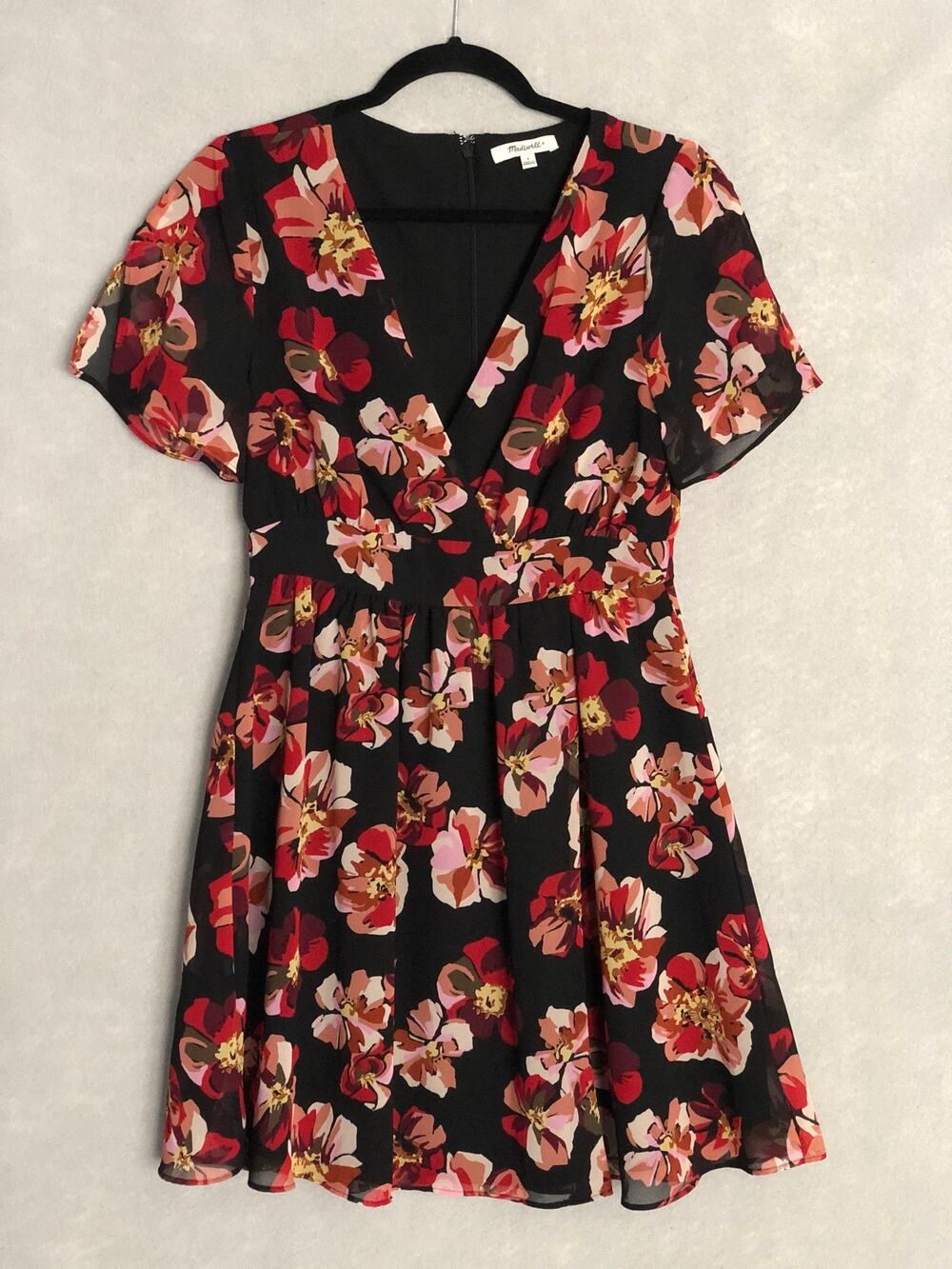 Madewell Fit & Flare Dress Floral Cross-Front Split Sleeve Women's Size 4